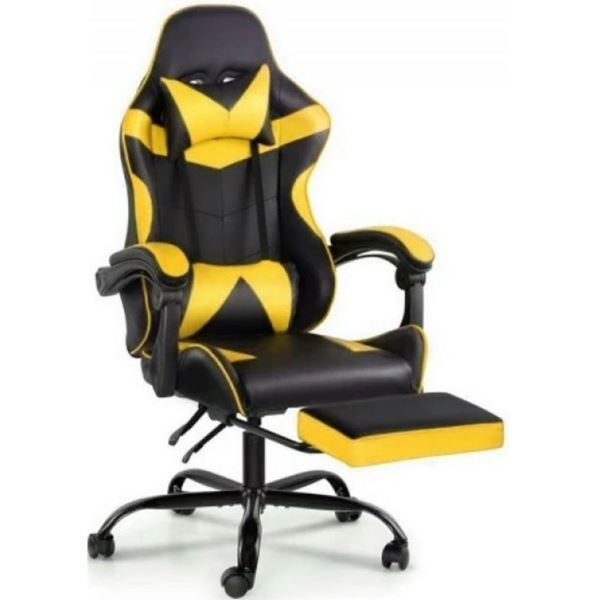 Imagen de Silla Gamer Reclinable Amarilla Posapie