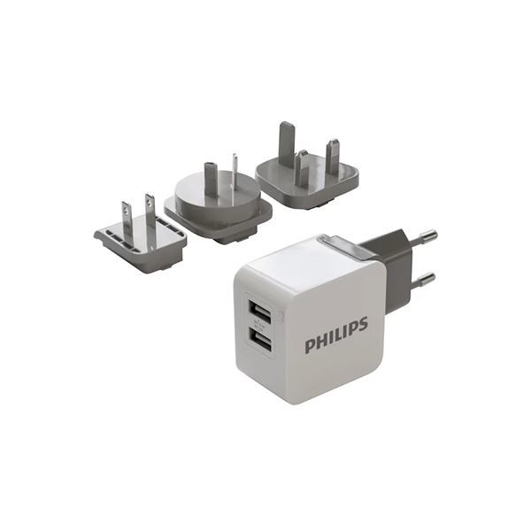 Imagen de Cargador de Pared Dual Usb Philips Conector Intercambiable 15,5w