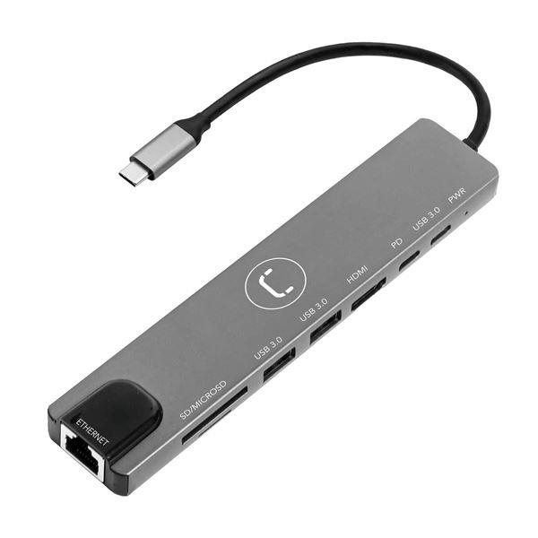 Imagen de Hub Unno Tipo C 8 en 1 Usb 3.0 Hdmi Ethernet