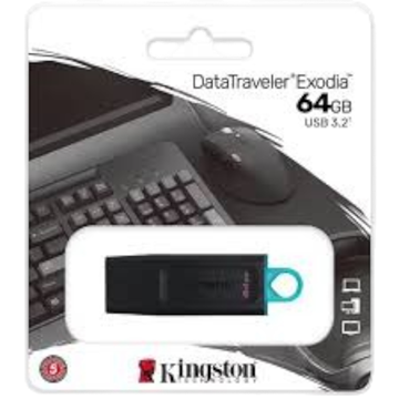 Imagen de Kingston DataTraveler Exodia - Unidad flash USB - 64 GB - USB 3.2 Gen 1 - negro con turquesa