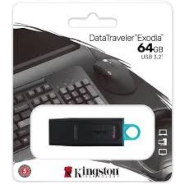 Imagen de Kingston DataTraveler Exodia - Unidad flash USB - 64 GB - USB 3.2 Gen 1 - negro con turquesa