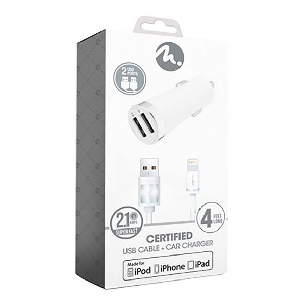 Imagen de Cargador De Auto Fifo Doble Usb 2,1a Cable Lightning Mfi