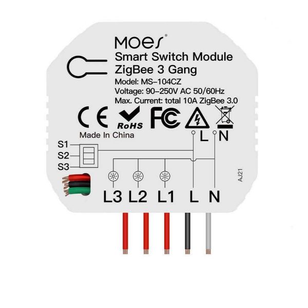 Imagen de Switch Moes ZM-104C Mini 3 Gang Zigbee Tuya 10A