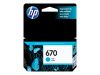 Imagen de HP 670 - Cián - original - Ink Advantage - cartucho de tinta - para Deskjet Ink Advantage 3525, Ink Advantage 46XX, Ink Advantage 5525, Ink Advantage 6525
