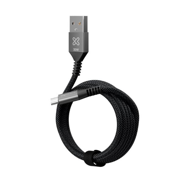 Imagen de Klip Xtreme - USB cable - 24 pin USB-C - 9 pin USB Type A - 1.8 m - Black - 30W Braided Fast charging