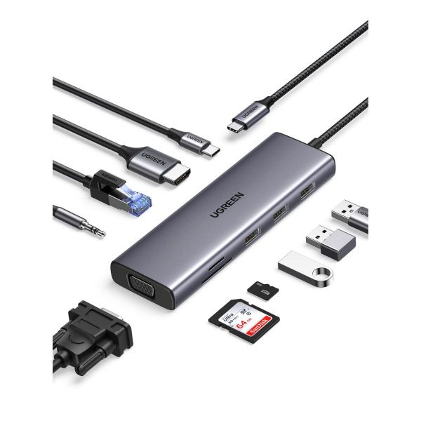 Imagen de Ugreen Hub 4k Tipoc Usb 3.0/hdmi/vga/rj45/sd