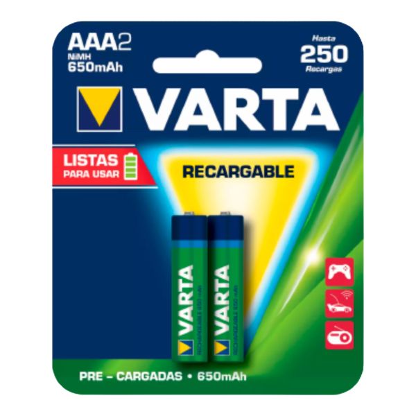 Imagen de Pila AAA Recargable Varta Pack x2 650mAh 1,2V