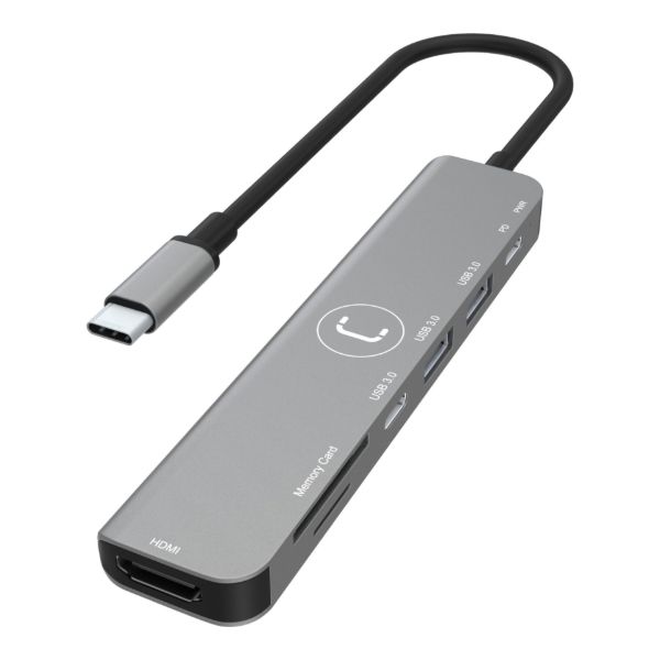 Imagen de Hub Unno Tipo C 7 En 1 Hdmi Pd Usb-A Usb-C 3.0 Sd Micro Sd