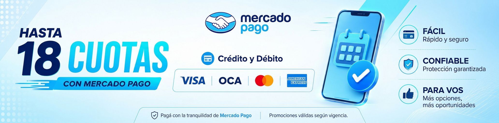 Hasta 18 cuotas con Mercado Pago